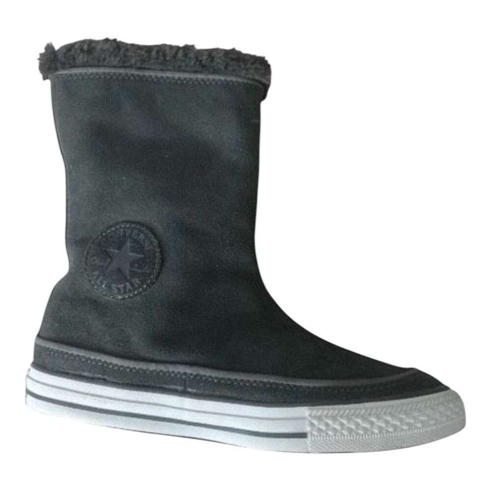 Converse Beverly Boots Grey Suede Women Size 6.5 Leather Winter Faux-Fur Collar